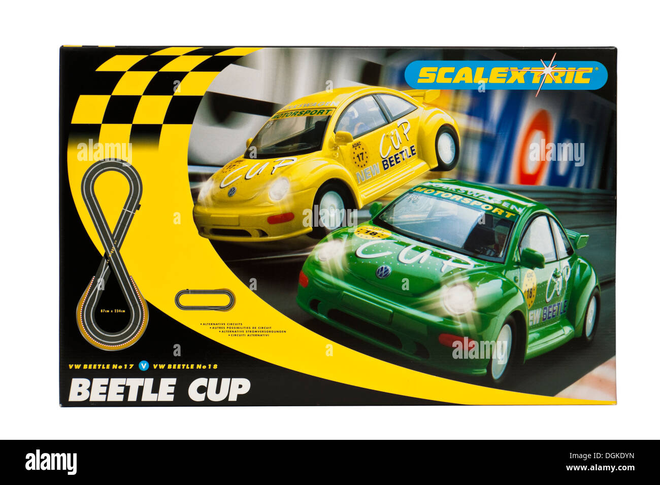 Scalextric "Käfer Cup" Vintage analog Slotcar racing kit Stockfoto