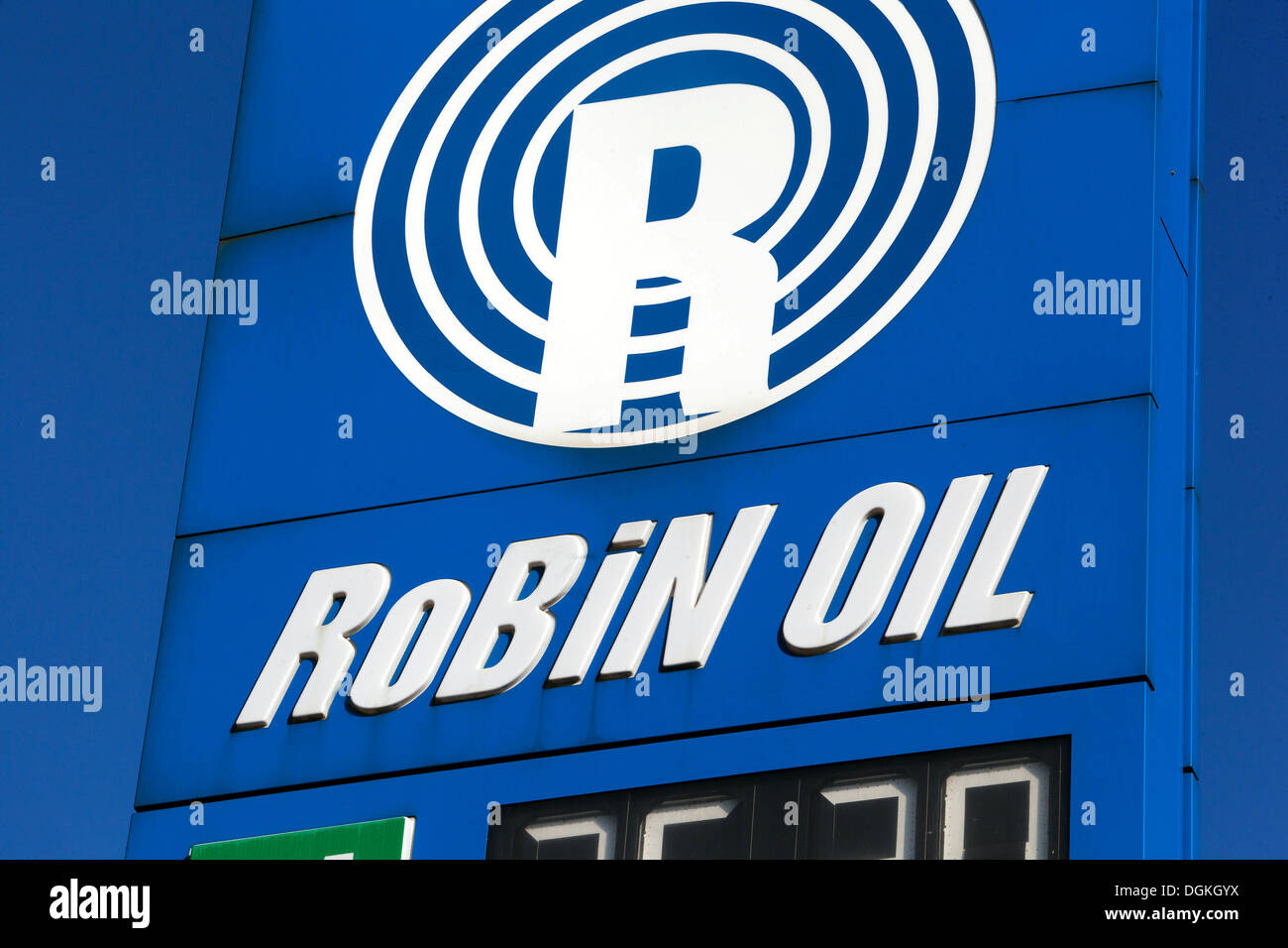 Markieren Sie Robin Oil Emblem Kraftstoff Symbol Symbole Firmenlogo Stockfoto