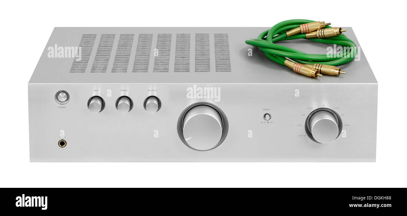 Audio-Verstärker mit Chinch-Kabel Stockfoto