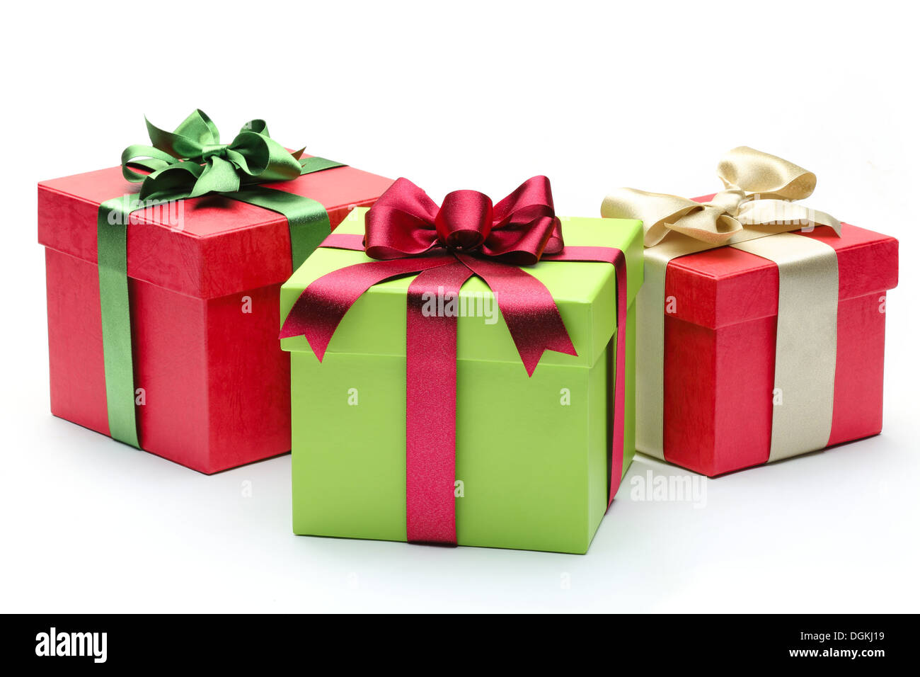 Geschenk-Boxen auf weißem Hintergrund Stockfoto