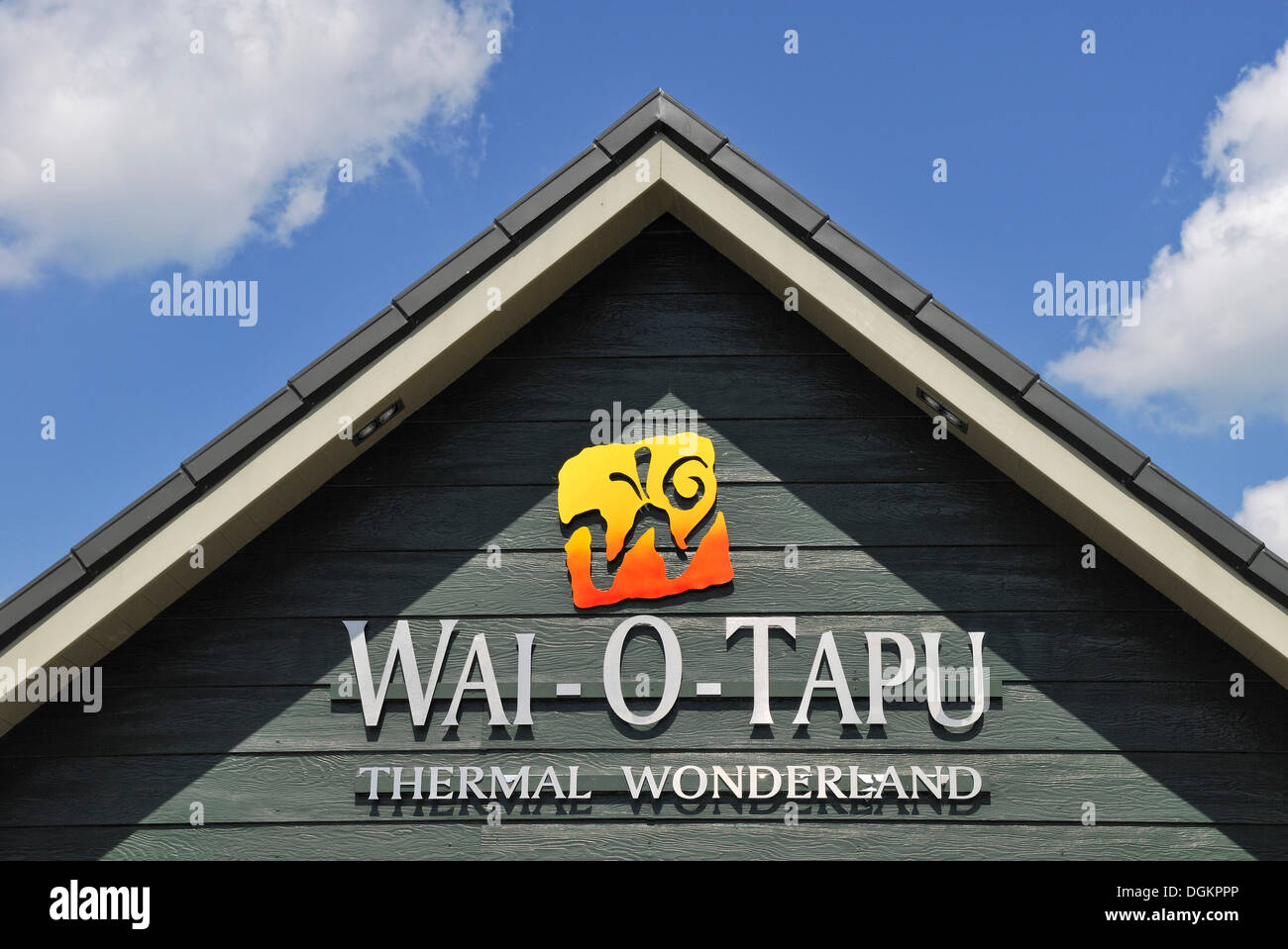 Melden Sie sich am Eingang zum Bereich Vulkan, Wai-O-Tapu Thermal Wonderland, Rotorua, Nordinsel, Neuseeland Stockfoto