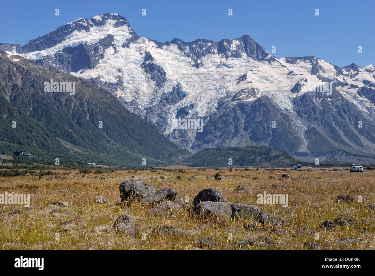 Huddestone Gletscher, Strumpf, Gletscher und Mueller Gletscher, Mount Cook Nationalpark, Südinsel, Neuseeland Stockfoto