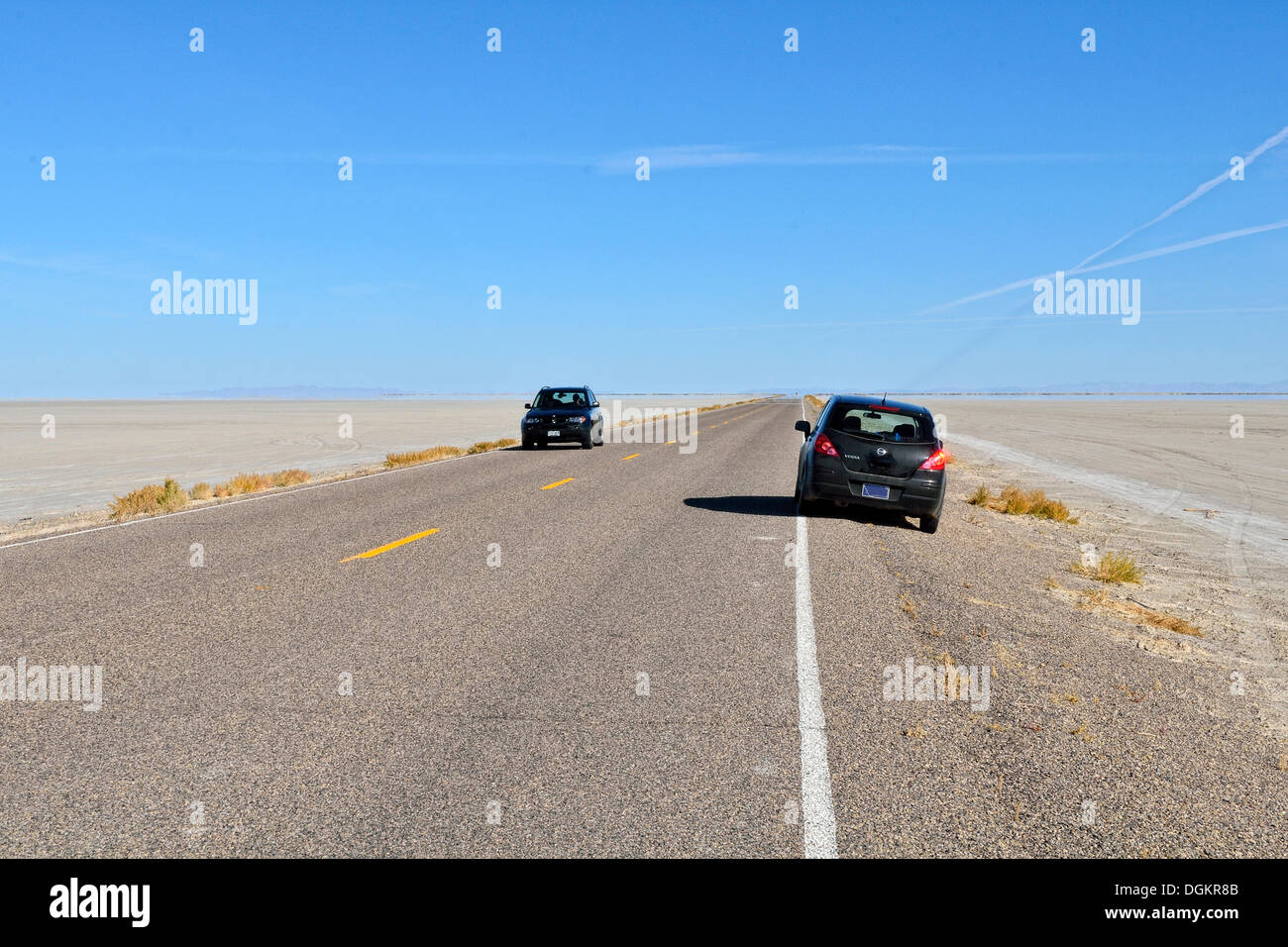 Zufahrt nach Bonneville Speedway, Great Salt Lake Desert Wendover, Utah, USA Stockfoto