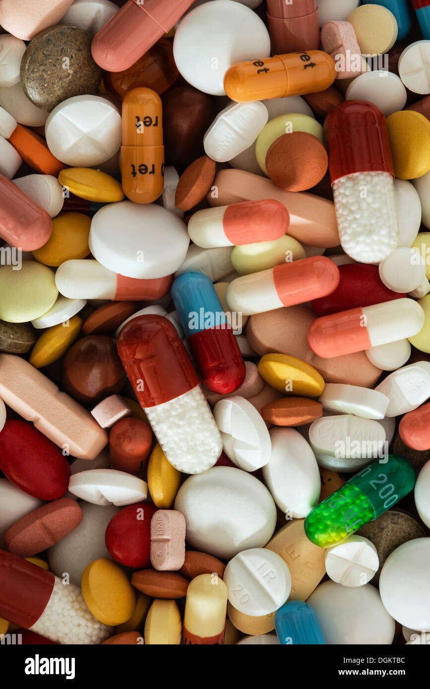 Medikamente, Drogen, Kapseln, Tabletten, potpurri Stockfoto