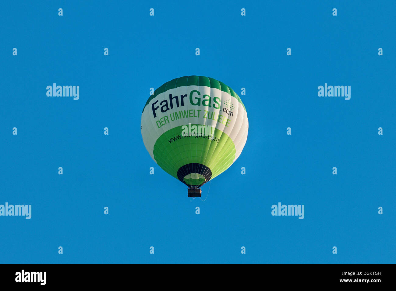 Heißluftballon, Schriftzug Fahrgas.com, eine Initiative, um Autos auf LPG, Liquefied Petroleum Gas laufen ändern Stockfoto