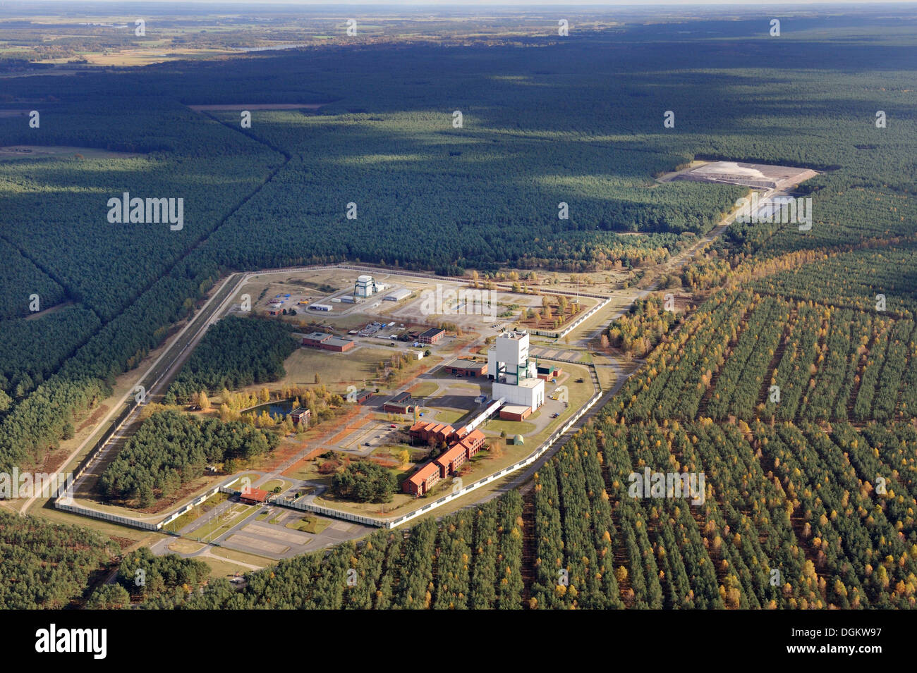 Pilot Mine, Gorleben, Luftaufnahme, Gorleben, Niedersachsen, Deutschland Stockfoto