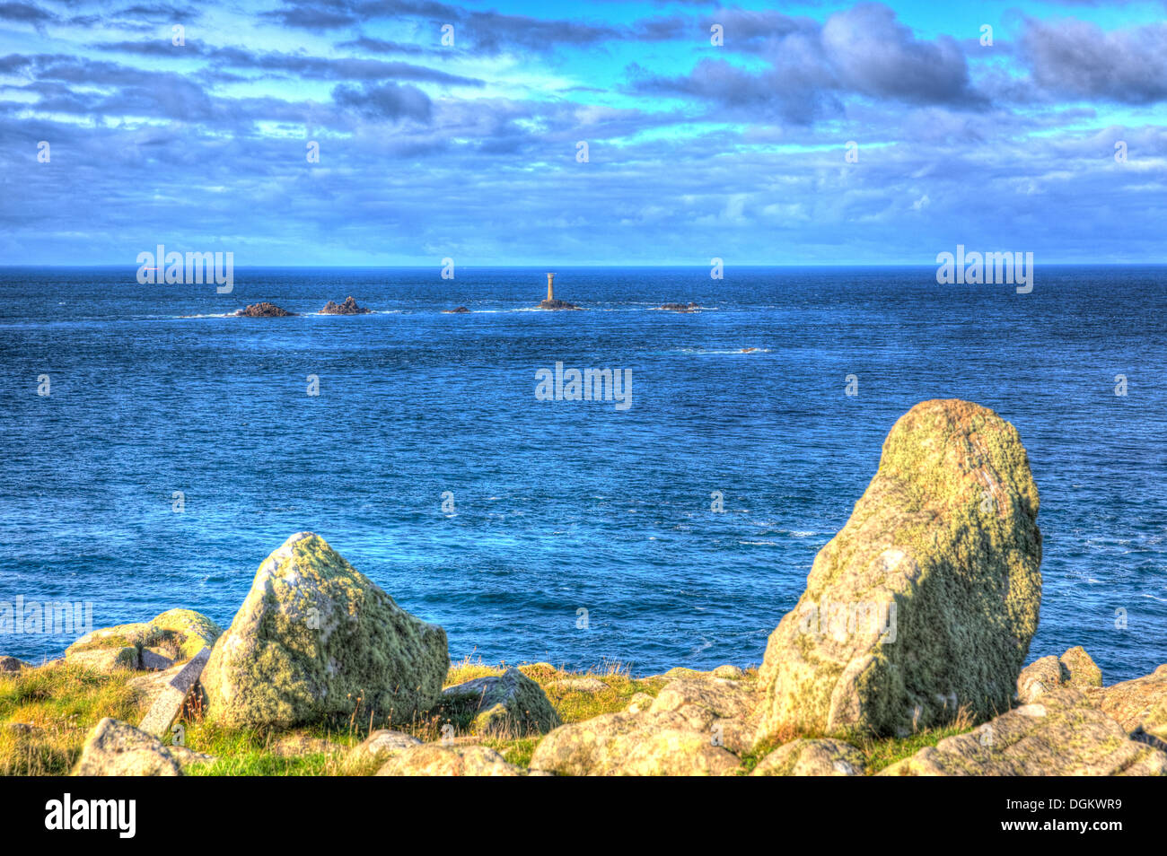 Leuchtturm bei Endland Cornwall England UK in HDR Stockfoto