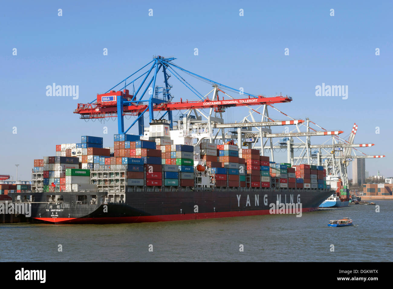 Containerschiff, HHLA Container Terminal Tollerort, CTT, Hamburg-Hafen, Hamburg, Hamburg, Deutschland Stockfoto