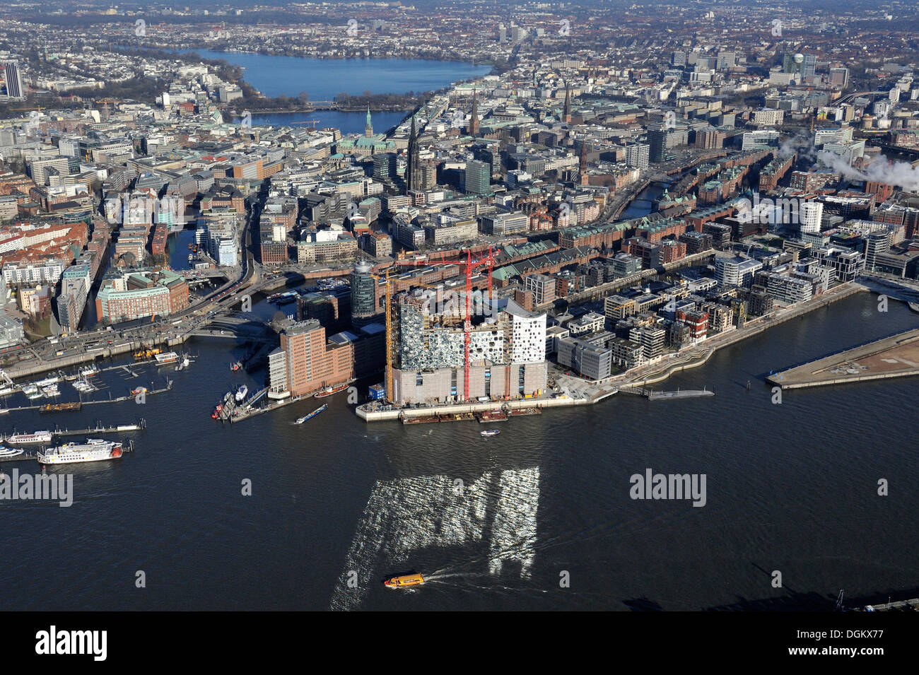 Luftaufnahme, Stadtzentrum von Hamburg mit der Elbphilharmonie, Hamburg, Hamburg, Deutschland Stockfoto