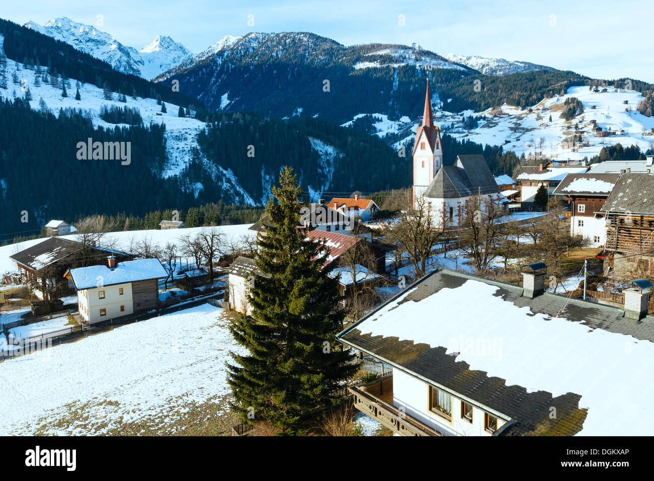 Liesing Bergdorf im Lesachtal an Grenze zu Carinthia-Osttirol, Österreich. Stockfoto