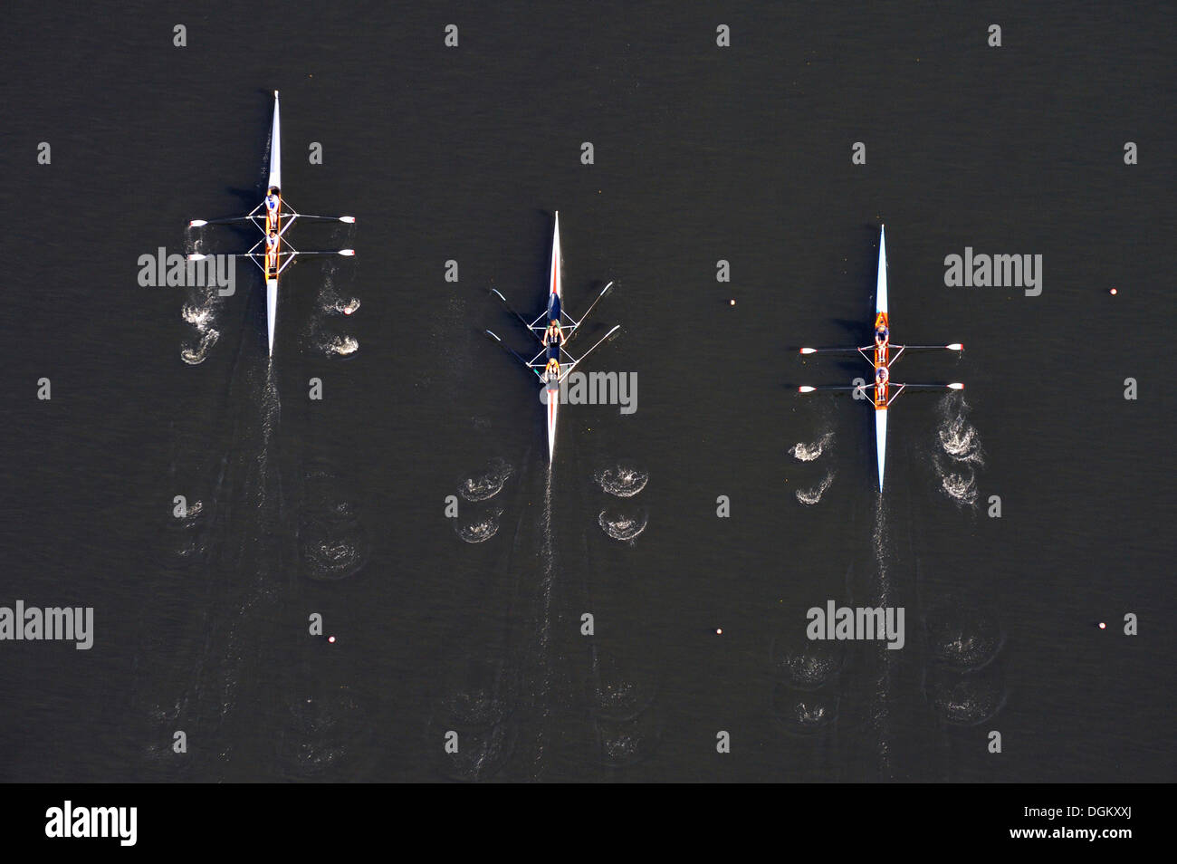 Luftaufnahme, Rudern, Wettbewerb, Ruderboote, Allermoehe Regatta Centre, Allermöhe, Hamburg, Hamburg, Deutschland Stockfoto