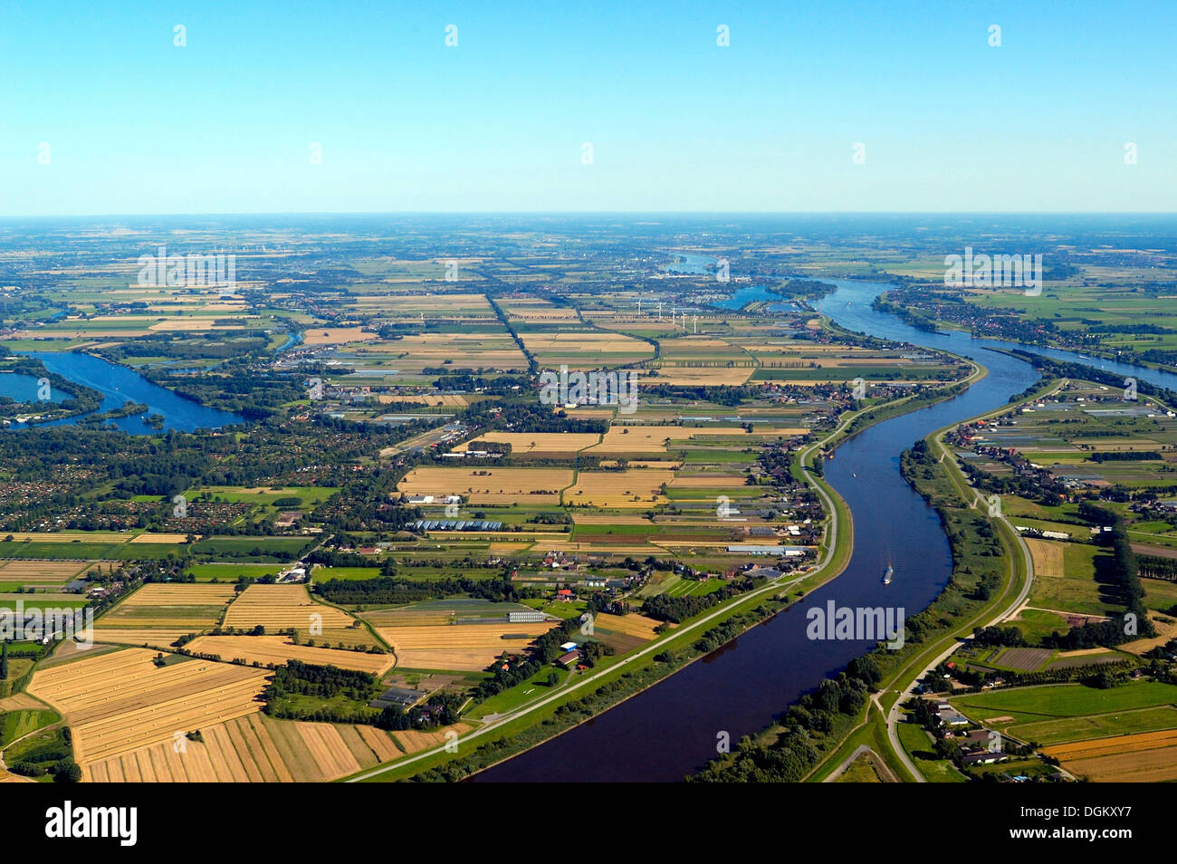 Luftbild, Elbe und Landschaft im Bezirk Vier-Und Marschlande, Vierlande und Marschlande, Hamburg, Hamburg Stockfoto