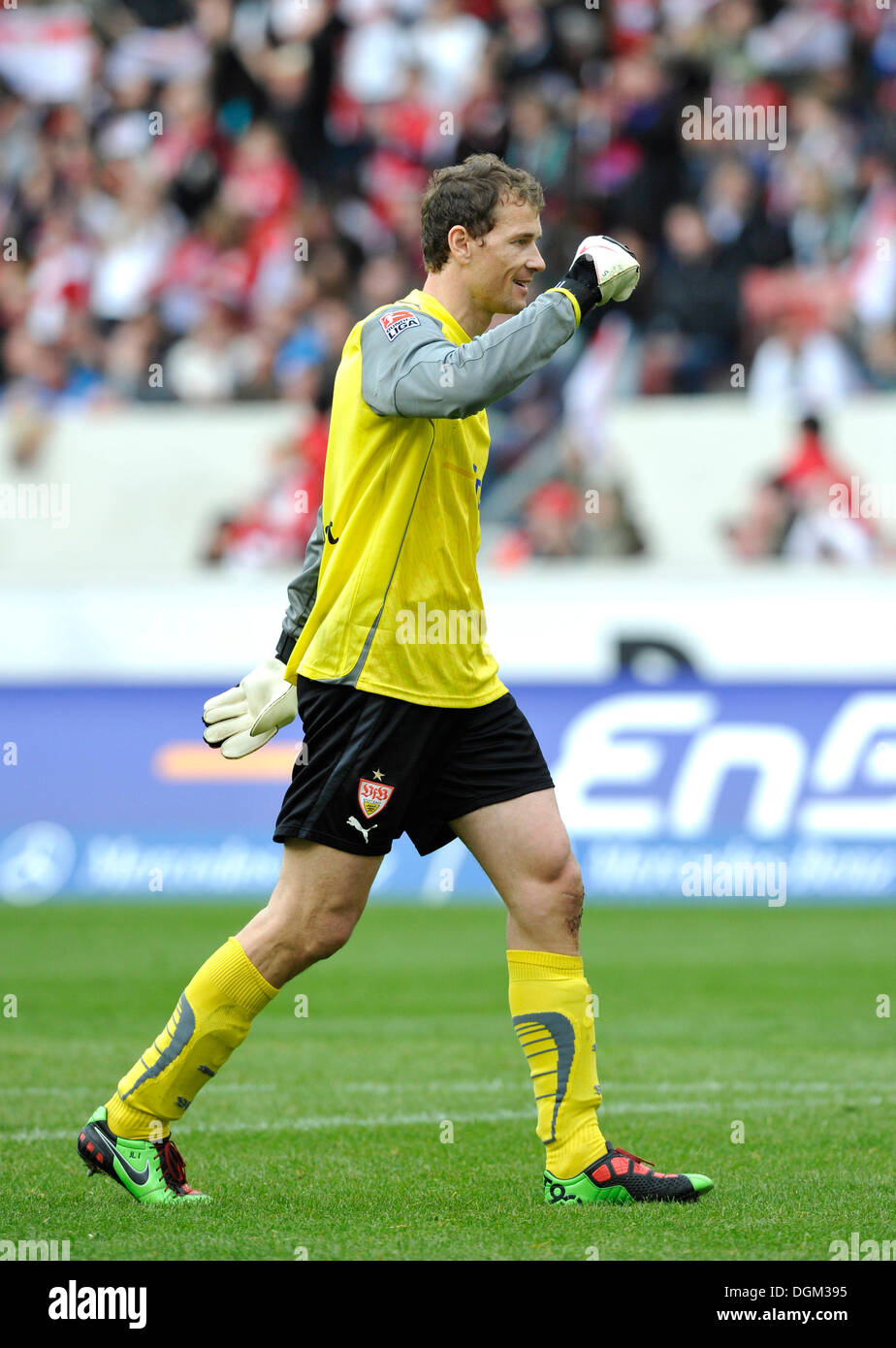 Freude, Torjubel, Jens Lehmann, Torhüter der deutschen Fußballvereins VfB Stuttgart Stockfoto