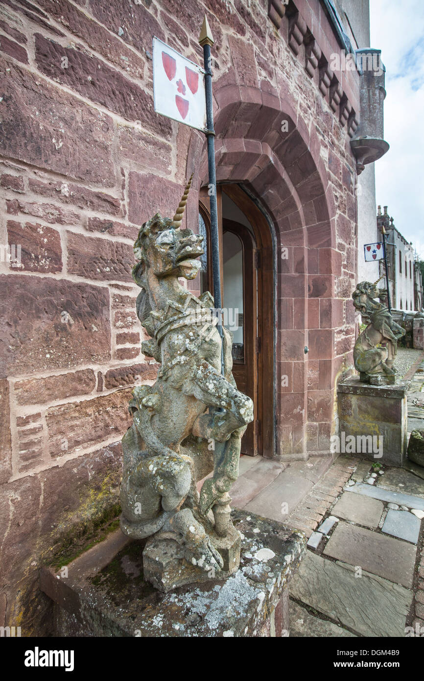 Einhörner Delgatie Schloss in der Nähe von Turriff in Aberdeenshire, Schottland. Sitz des Clan Hay Stockfoto