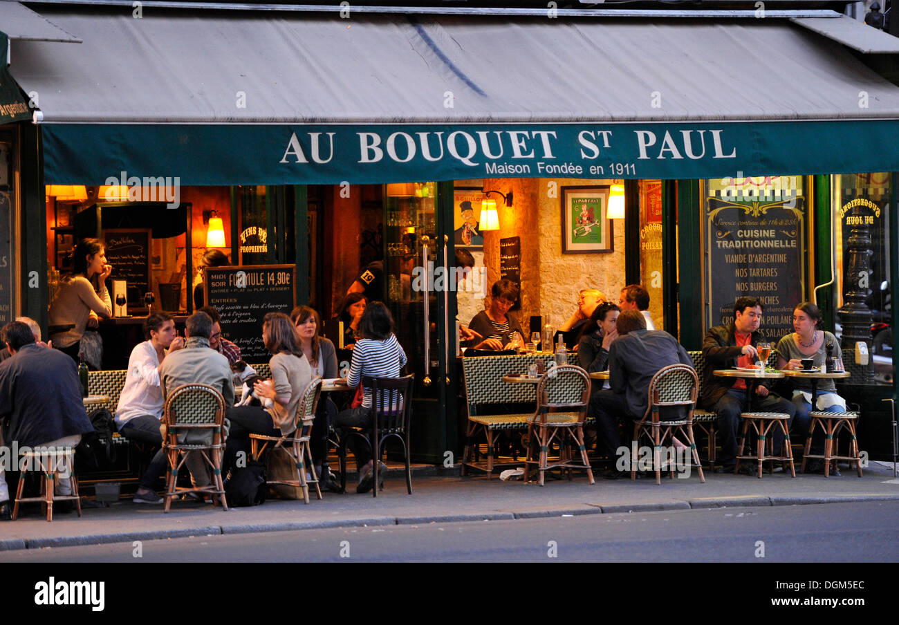 Restaurant Au Bouquet St Paul, jüdische Marais-Viertel, Dorf St. Paul, Paris, Frankreich, Europa, PublicGround Stockfoto