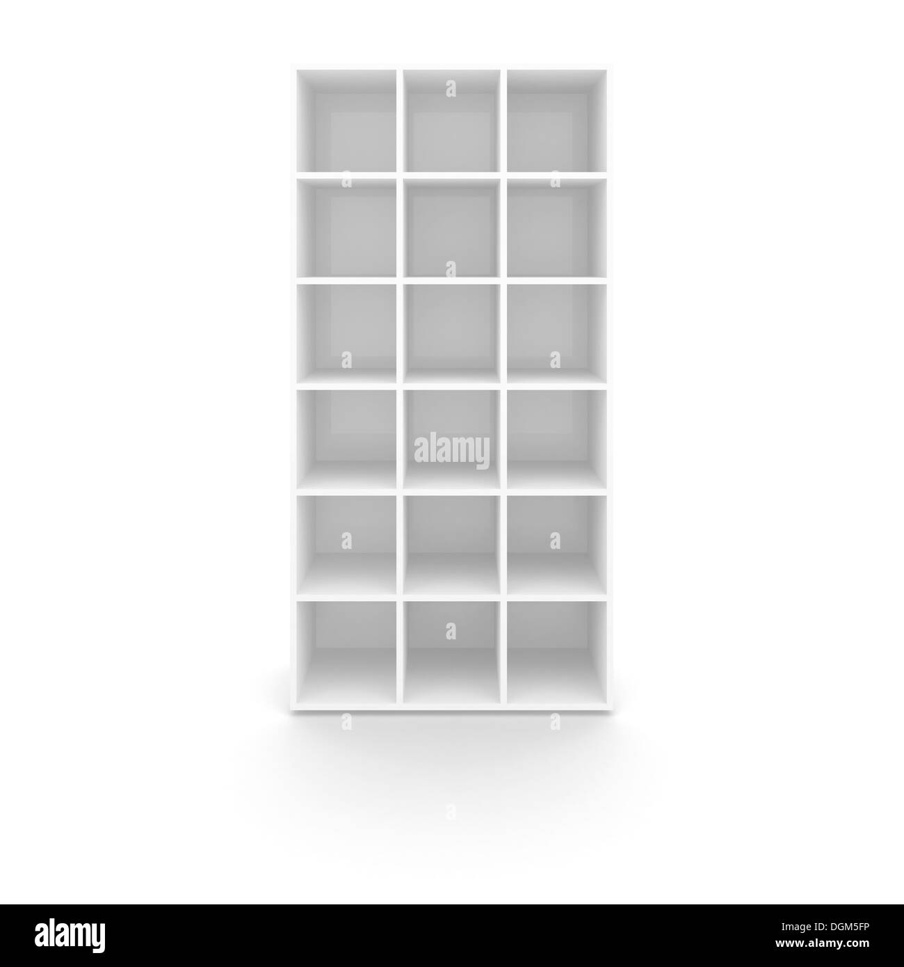 Leere weiße Kabinett mit Zellen isoliert auf weißem Hintergrund Stockfoto