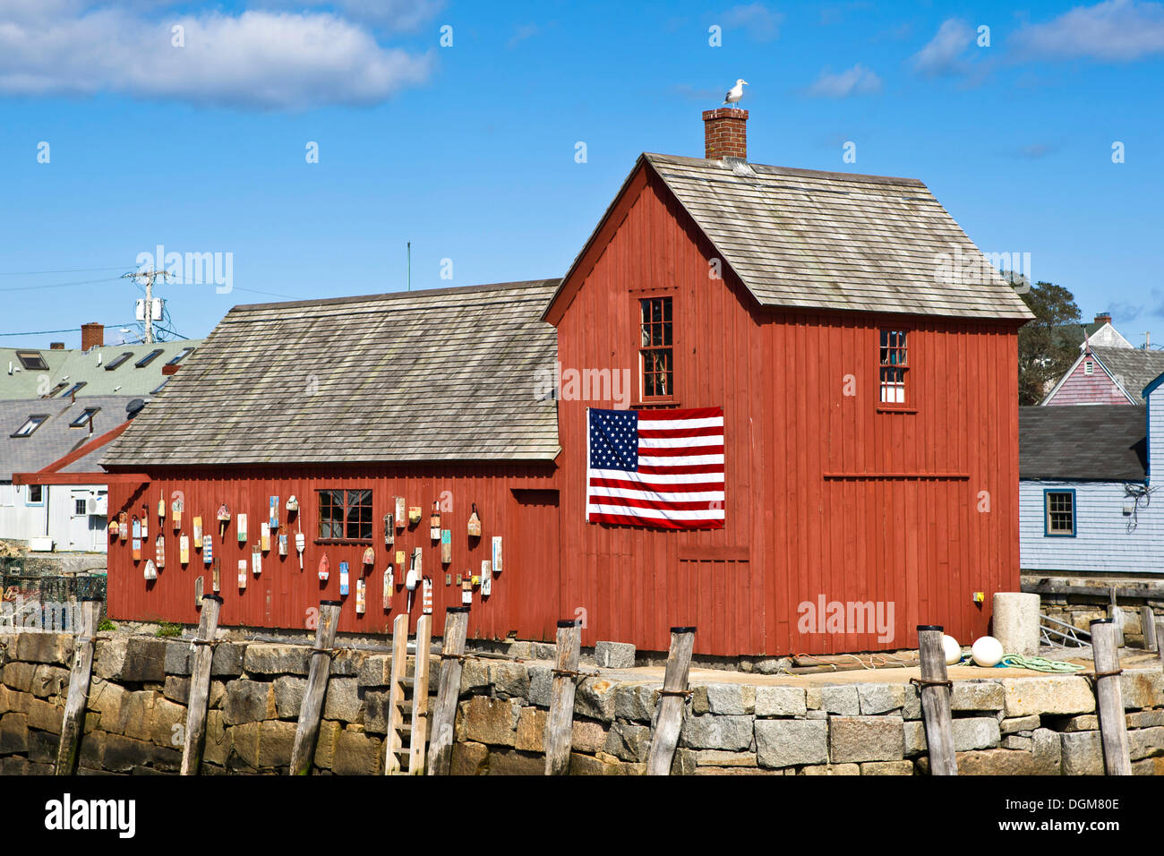 Red Lagerschuppen, Rockport, Massachusetts, New England, USA Stockfoto