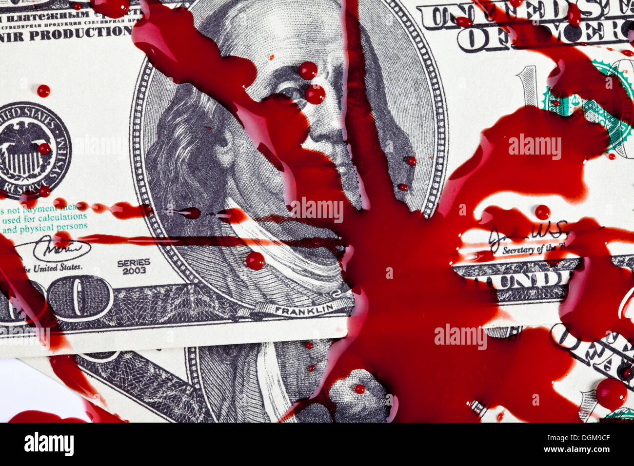 Hintergrund von Dollar und Blut Stockfoto