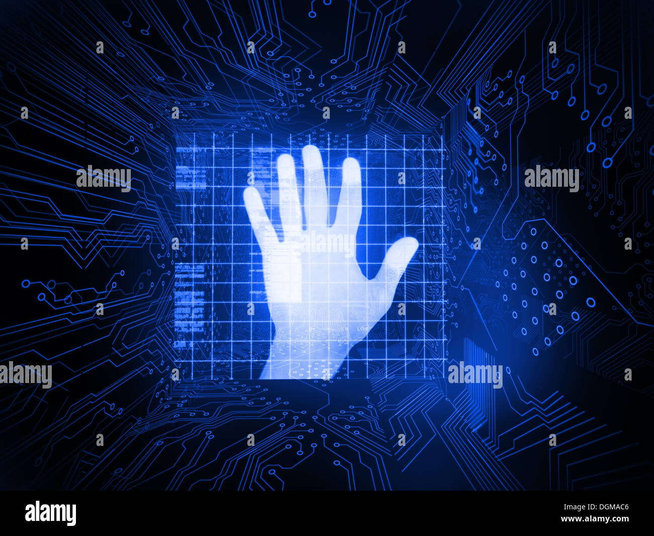 Digital erzeugte Palm auf Handscanner Stockfoto