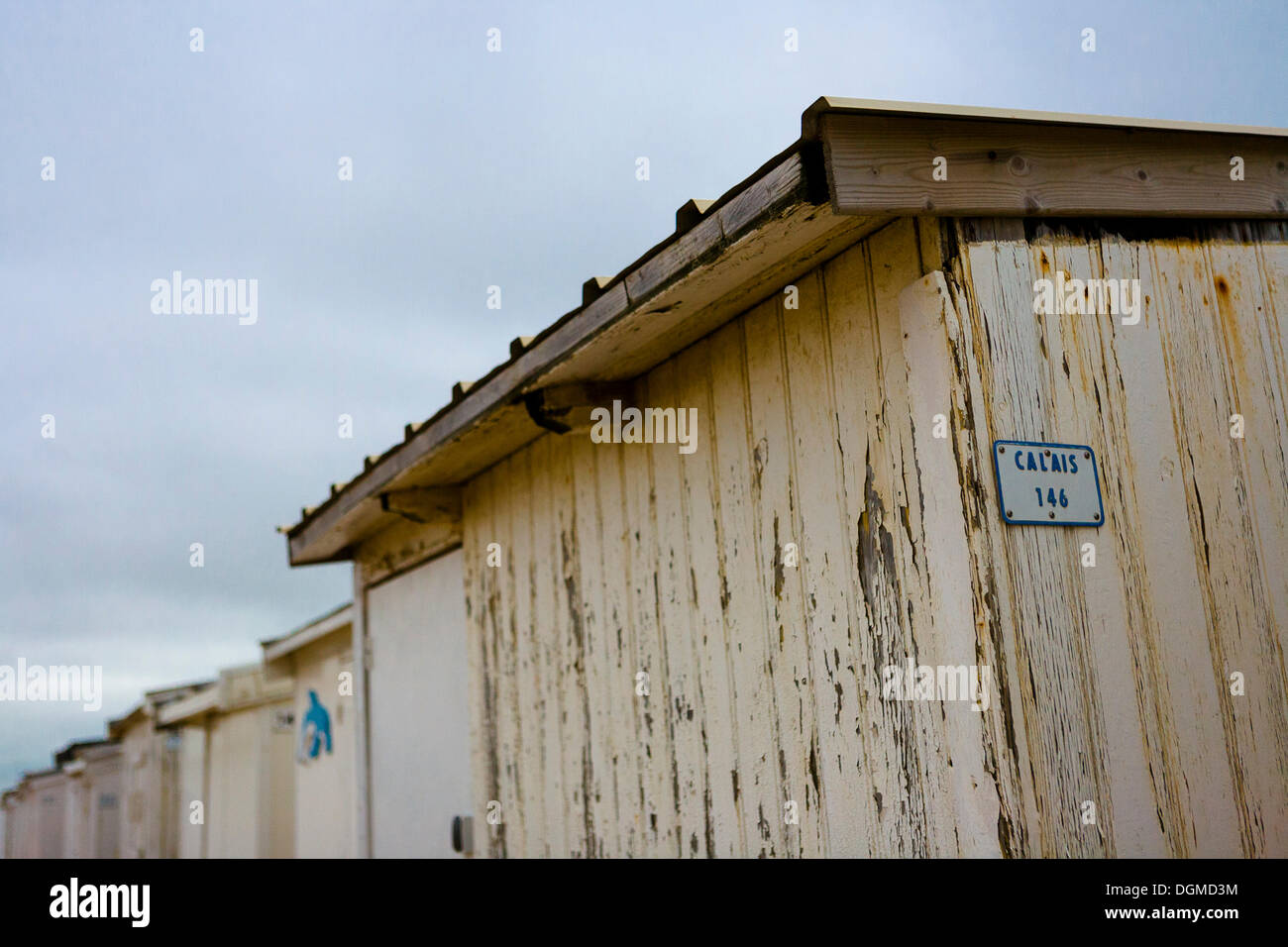 Umkleidekabinen am Strand von Calais, Frankreich, Europa Stockfoto