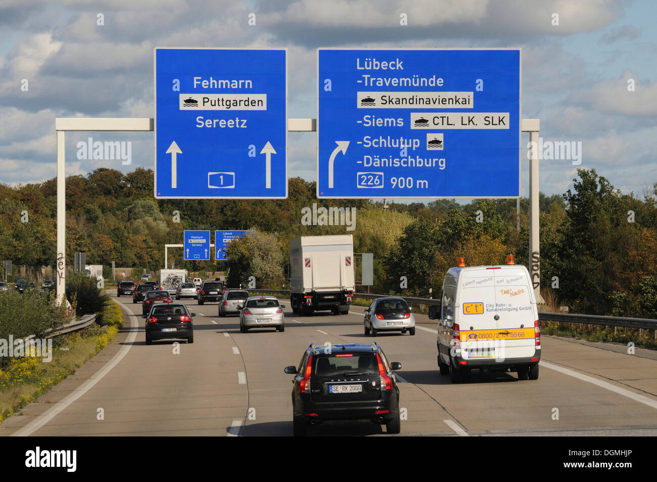 Autobahn in Lübeck, Schleswig-Holstein Stockfoto