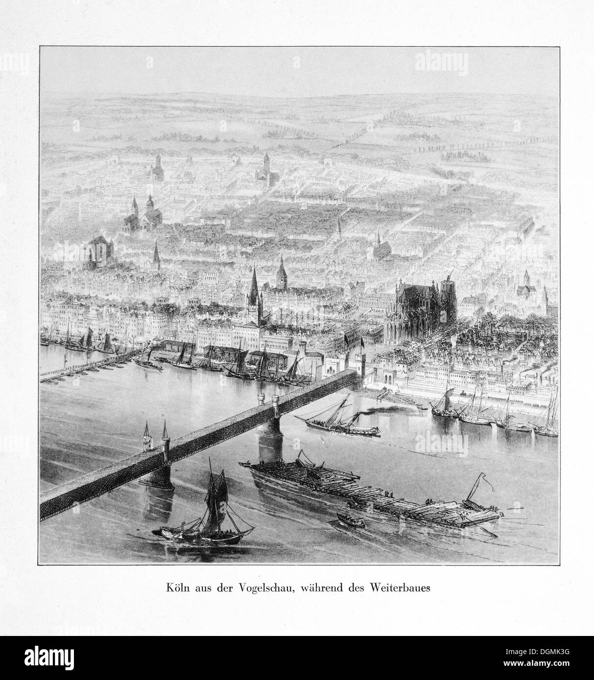 Historische Gravuren, Kölner Dom um 1850, Gothic, Historismus, UNESCO Weltkulturerbe Stockfoto