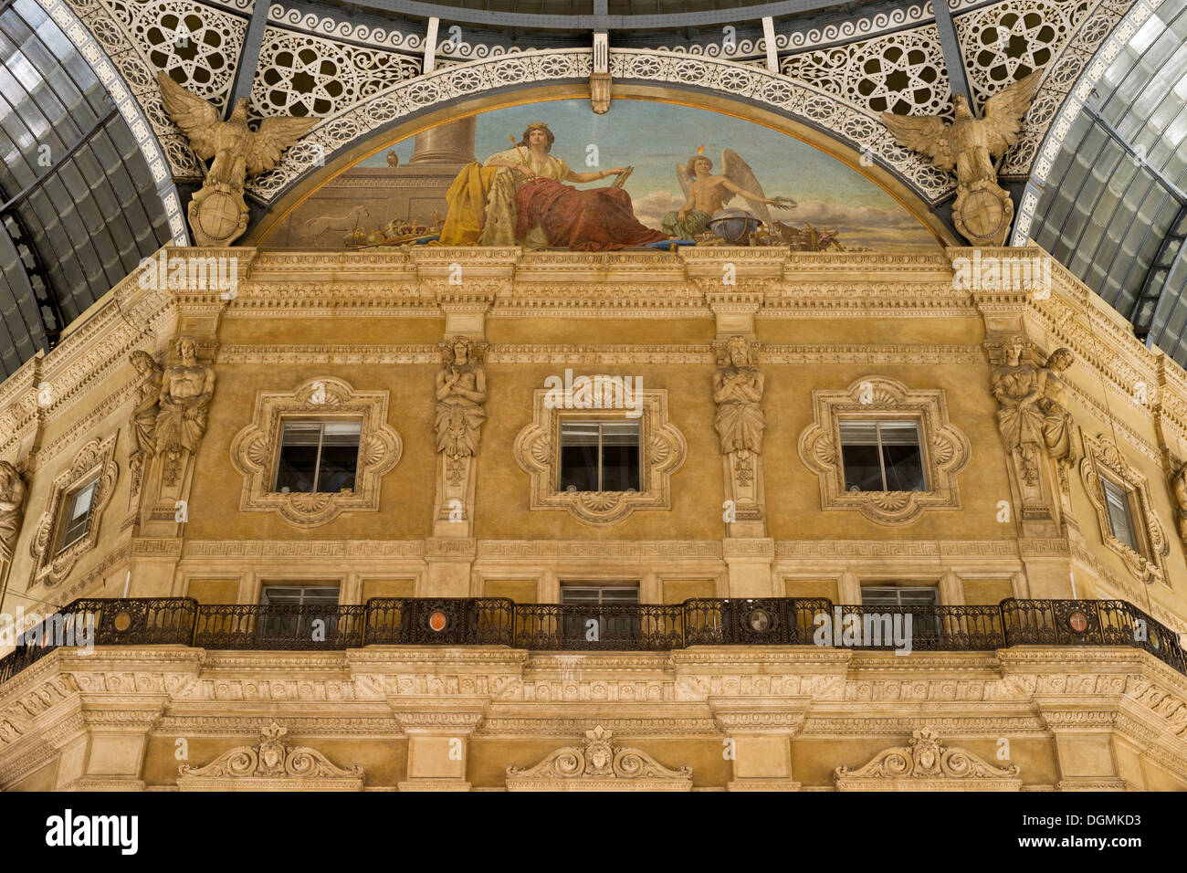 Fresko aus Europa in eine Lünette auf die Kuppel der Galleria Vittorio Emanuele II, am 15. September 1867 eröffnet Stockfoto