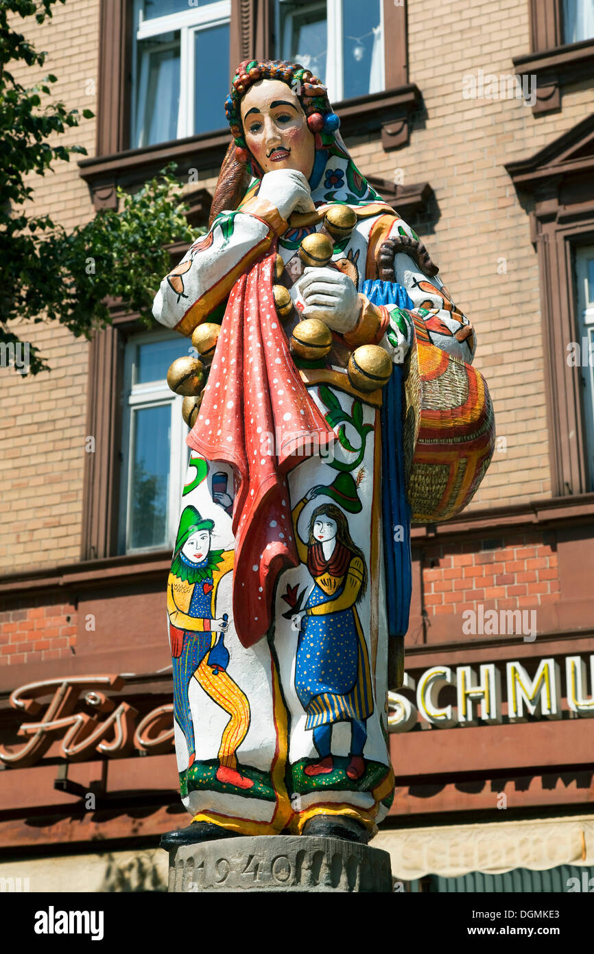 Dummkopfs Statue von Hänsel, Karneval Abbildung von Donaueschingen Karneval, Donaueschingen, Schwarzwald-Baar Kreis, Schwarzwald Stockfoto