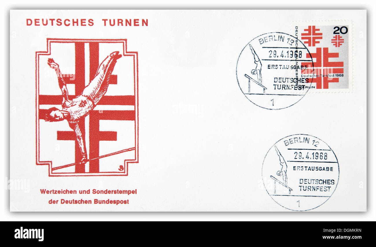 Ersttagsbrief, Deutsches Turnfesten, deutsches Turnfest, 29. April 1968 Stockfoto