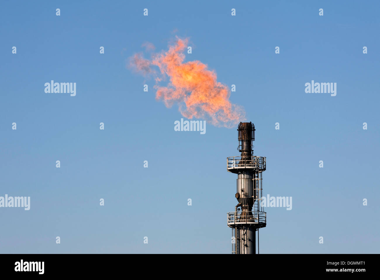 Gasbrenner für die Schwelgern Kokerei, ThyssenKrupp Stahl, Werk in Bruckhausen, Duisburg, Nordrhein-Westfalen Stockfoto