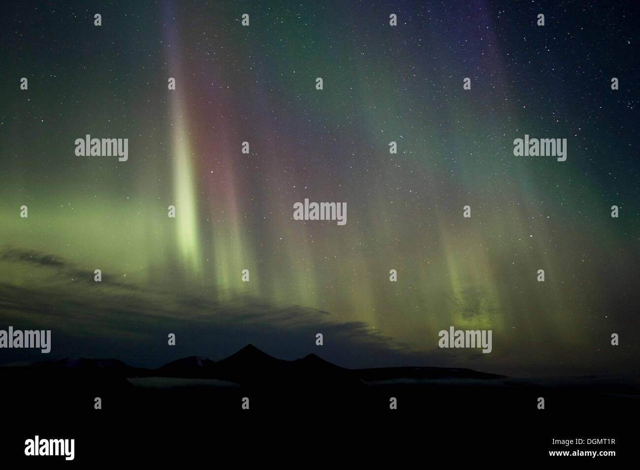 Grüne Nothern Lights, Aurora Borealis, Spitzbergen, Svalbard, Norwegen, Skandinavien, Europa Stockfoto