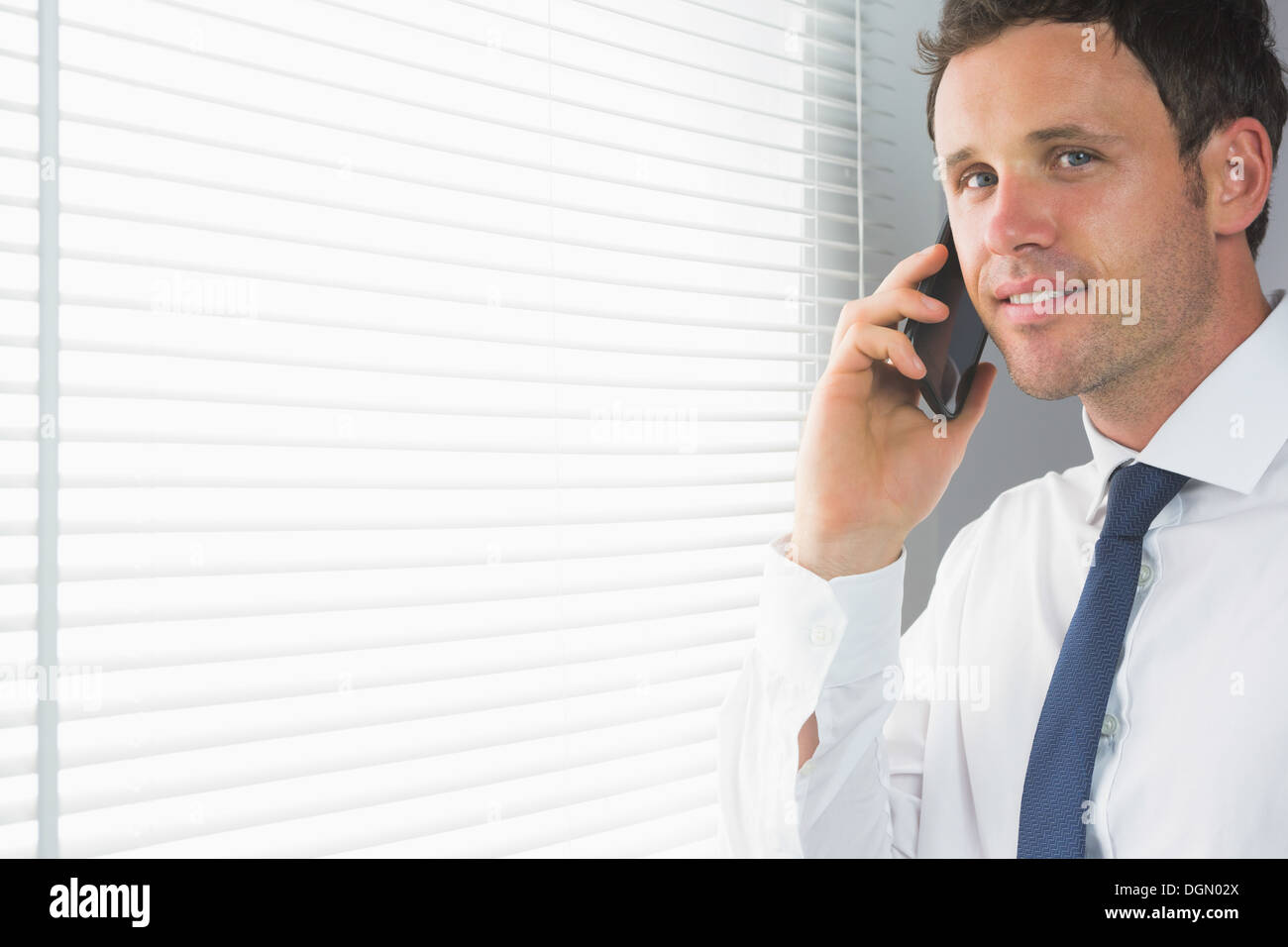 Fröhliche gut aussehend Geschäftsmann telefonieren Stockfoto