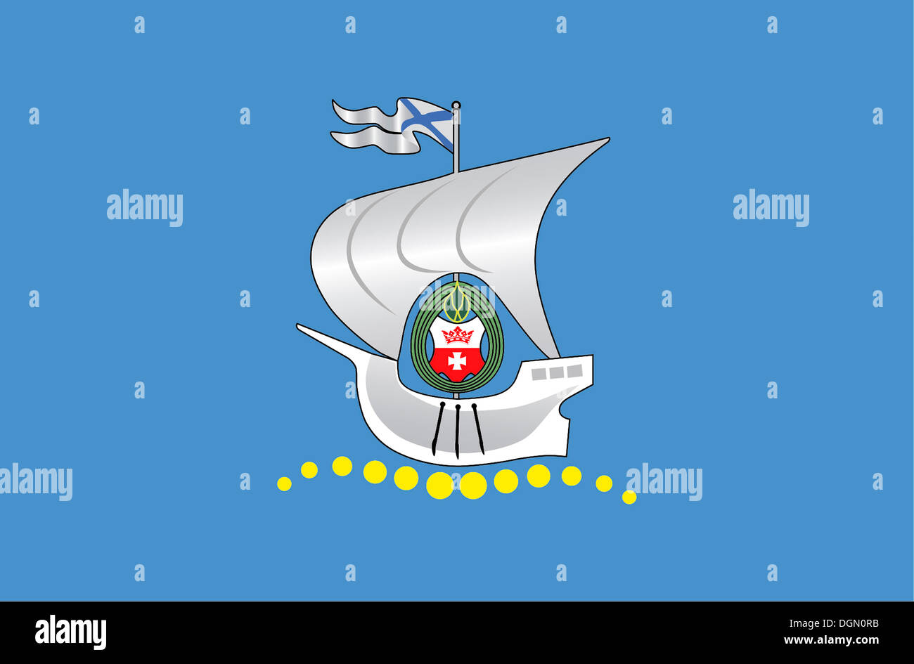 Fahne mit dem Wappen der russischen Exklave Kaliningrad. Stockfoto