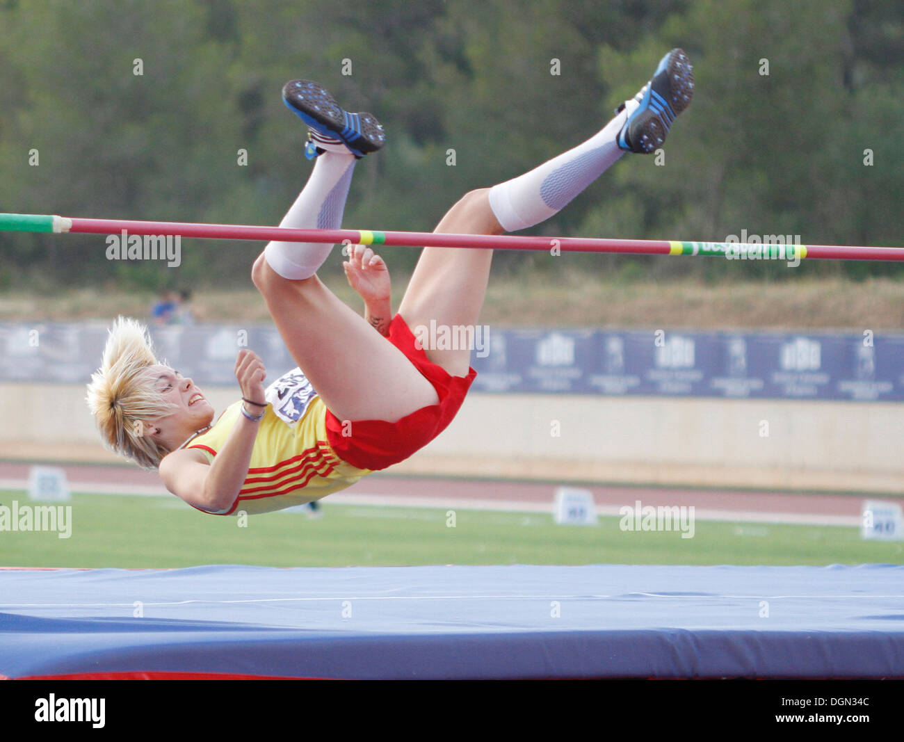 Athleten kämpfen während einer nationalen Meisterschaft in Mallorca, Spanien Stockfoto