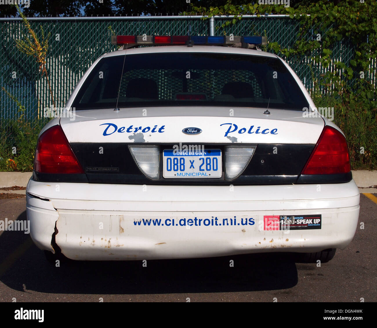 Rückansicht eines Autos der Detroit Police Department, Detroit, Michigan, USA Stockfoto