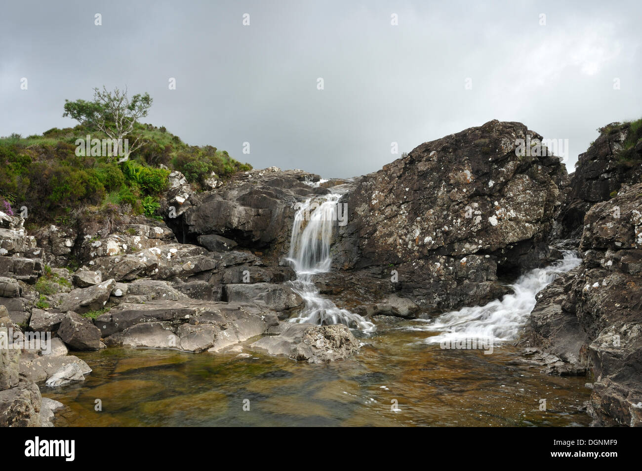Sgurr Nan Gillean von Sligachan, Wasserfälle, Schottland, Isle Of Skye, Schottland, Vereinigtes Königreich Stockfoto