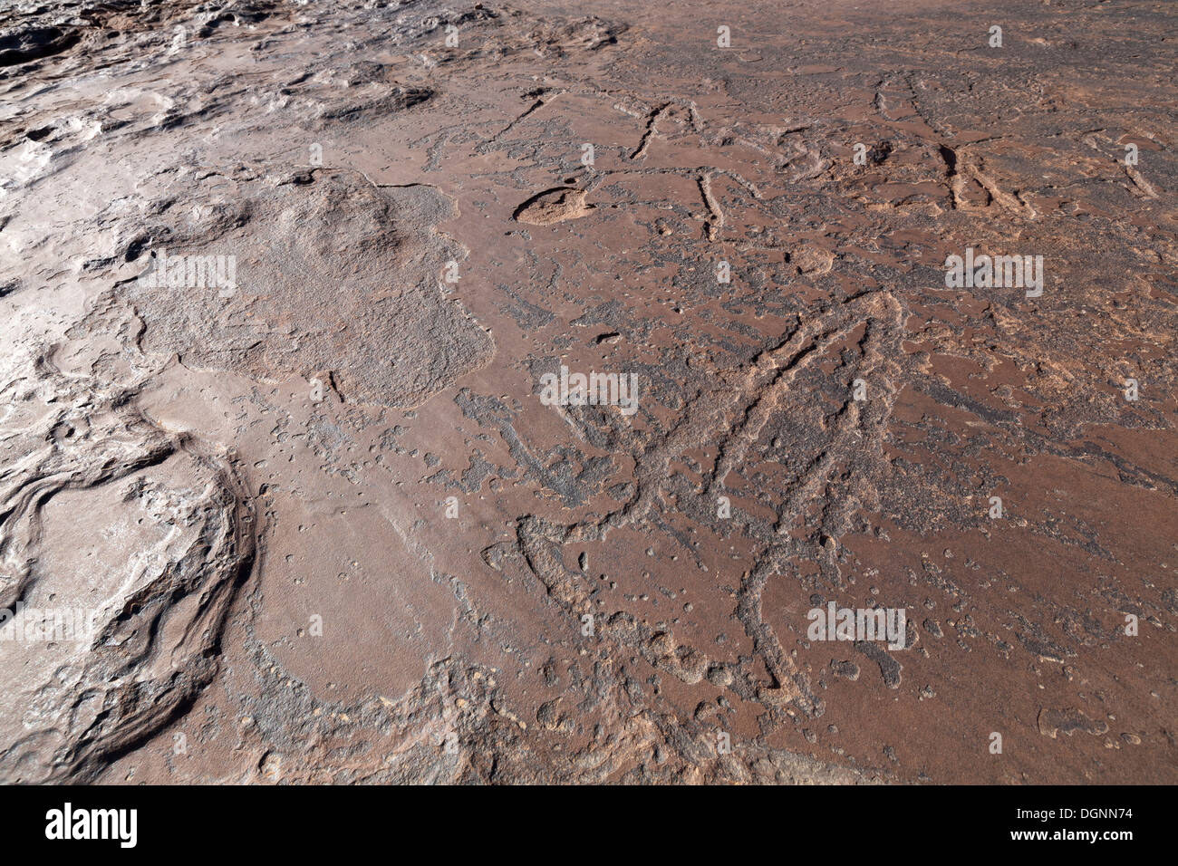 Prähistorische Felszeichnungen in Oukaimeden Skigebiet im hohen Atlas-Gebirge in Marokko Stockfoto