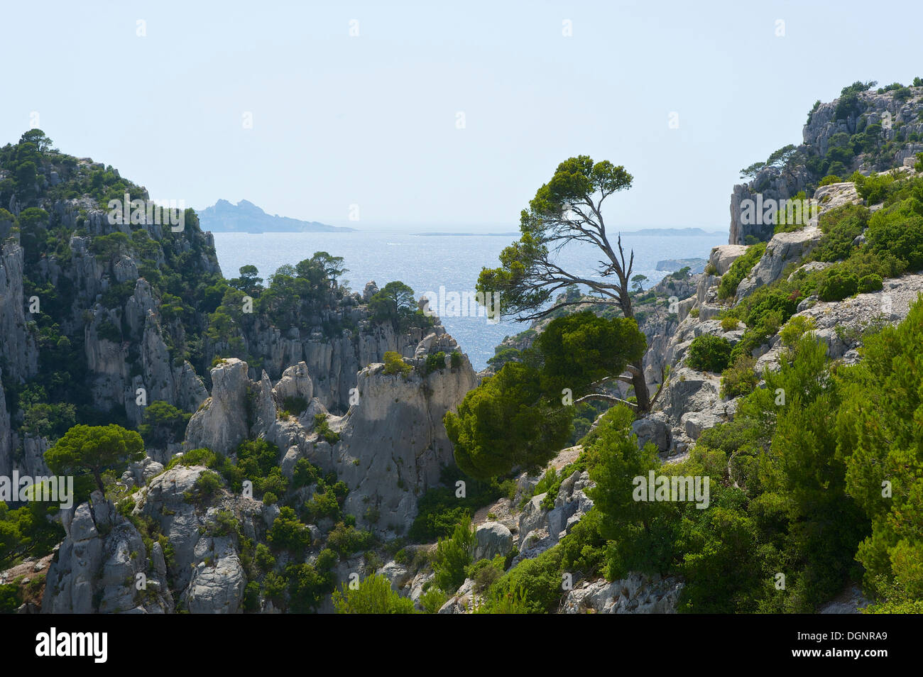 Karst-Felsen in der felsigen Bucht Calanque d ' en-Vau, Region, Département Bouches-du-Rhône, Cassis, Calanques Nationalpark Stockfoto