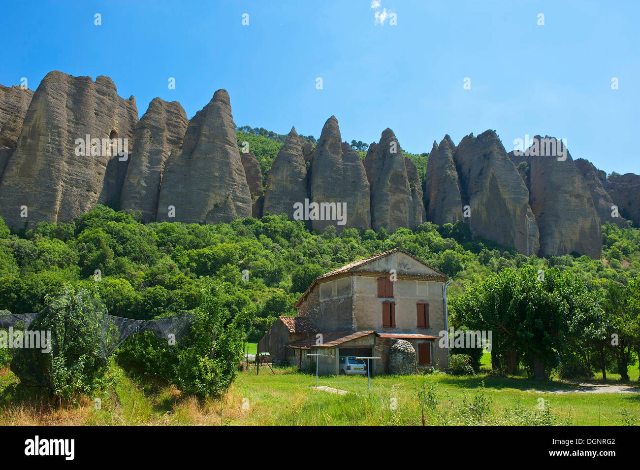 Felsformationen, Durance-Tal, Les Mées, Département Alpes-de-Haute-Provence, Region Provence-Alpes-Côte d ' Azur, Frankreich Stockfoto