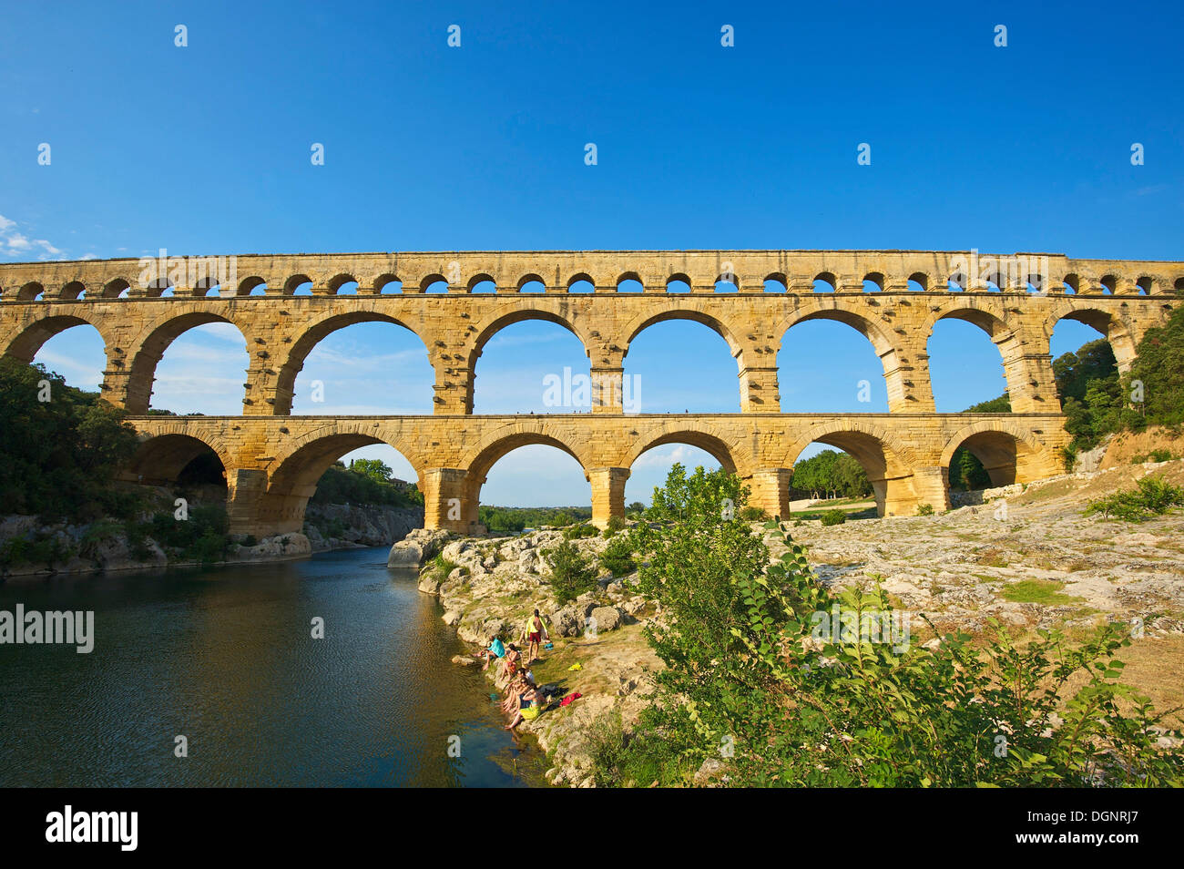 Aquädukt, Nîmes, Pont du Gard, Frankreich, Region Languedoc-Roussillon Stockfoto