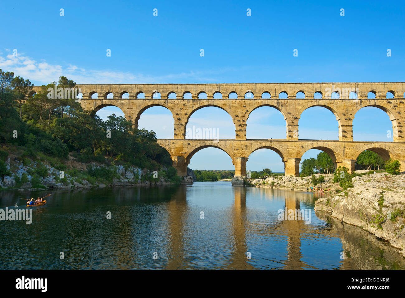 Aquädukt, Nîmes, Pont du Gard, Frankreich, Region Languedoc-Roussillon Stockfoto