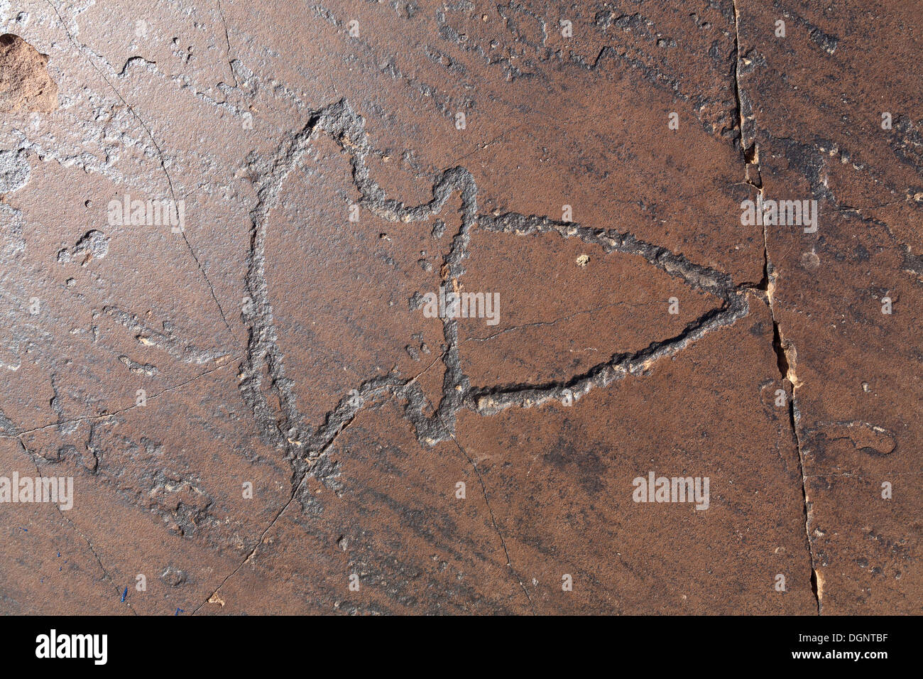 Prähistorische Felszeichnungen in Oukaimeden Skigebiet im hohen Atlas-Gebirge in Marokko Stockfoto
