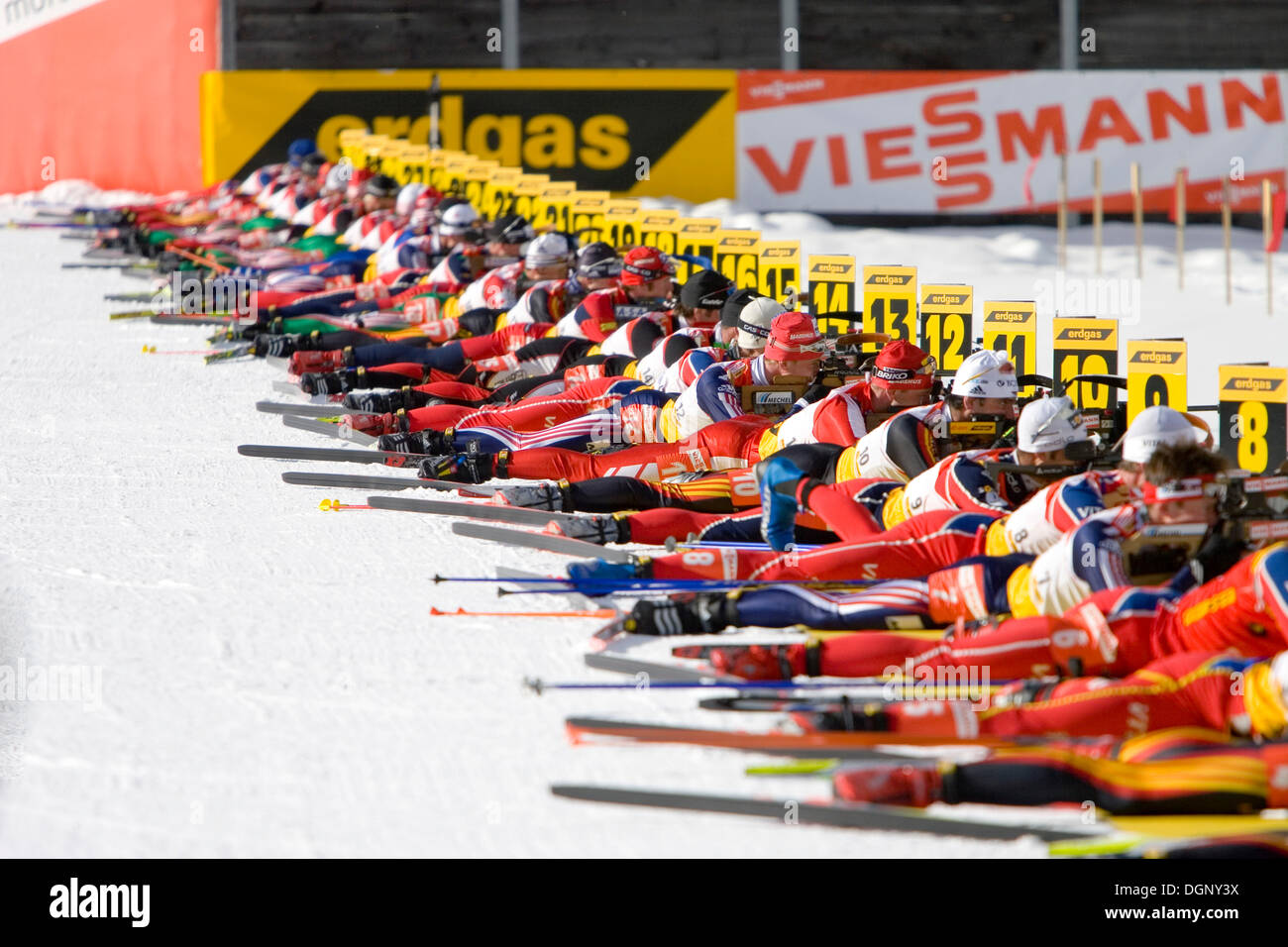 Biathlon-Weltcup an die shooting Range, Antholz, Provinz Bozen-Bozen, Italien, Europa Stockfoto