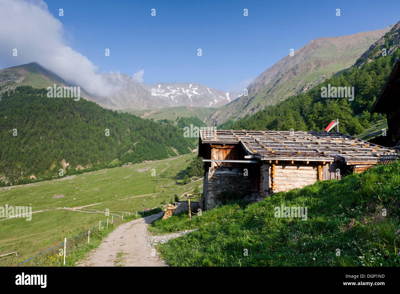 Mitterkaser Alm alpine Weide, Pfossental Tal, Val Senales, Alto Adige, Italien, Europa Stockfoto