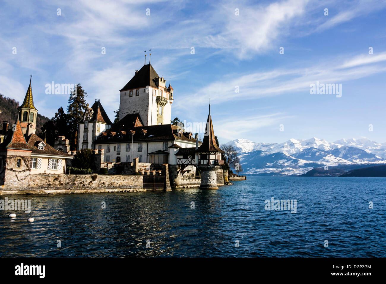 Schloss Oberhofen, Thunersee, Berner Oberland, Alpen, Kanton Bern, Schweiz, Europa Stockfoto