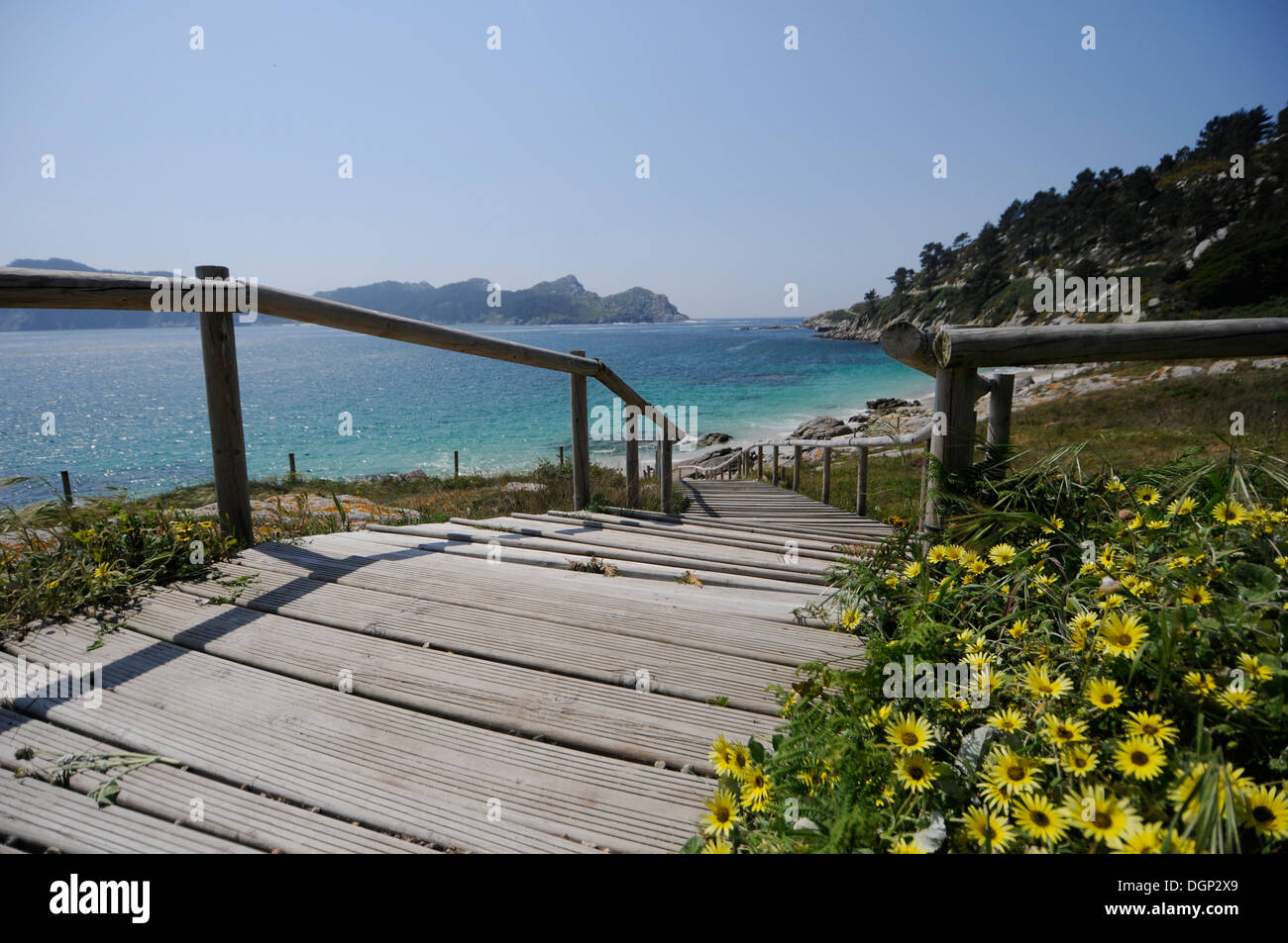 Paradiesische Cíes-Inseln (Islas Cies), Naturschutzgebiet in Galicien, Spanien, Haus von Rodas Strand (Praia Das Rodas) Stockfoto