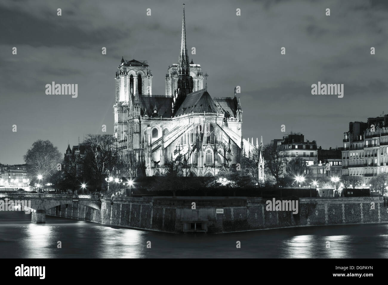 Kathedrale von Notre-Dame de Paris bei Nacht, Paris, Ile de France, Frankreich Stockfoto