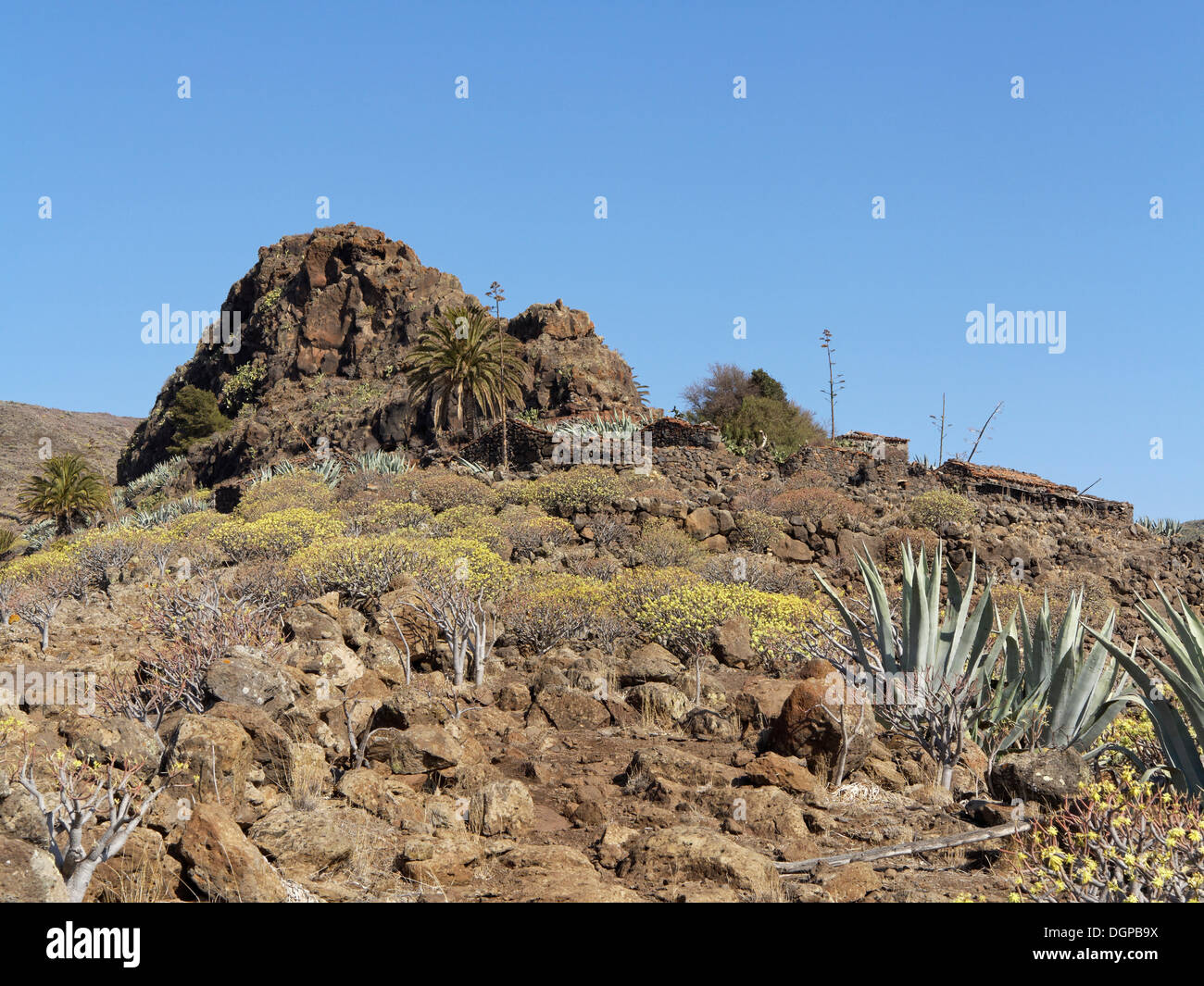 Roque de Margo, verlassene Häuser, El Magro Viller, La Gomera, Kanarische Inseln, Spanien, Europa Stockfoto