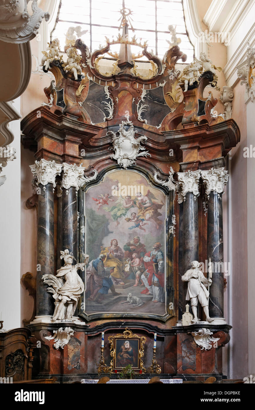 Seitenaltar mit einem Bild von Bartolomeo Altomonte, Stiftskirche Engelszell Abbey, Engelhartszell an der Donau Stockfoto