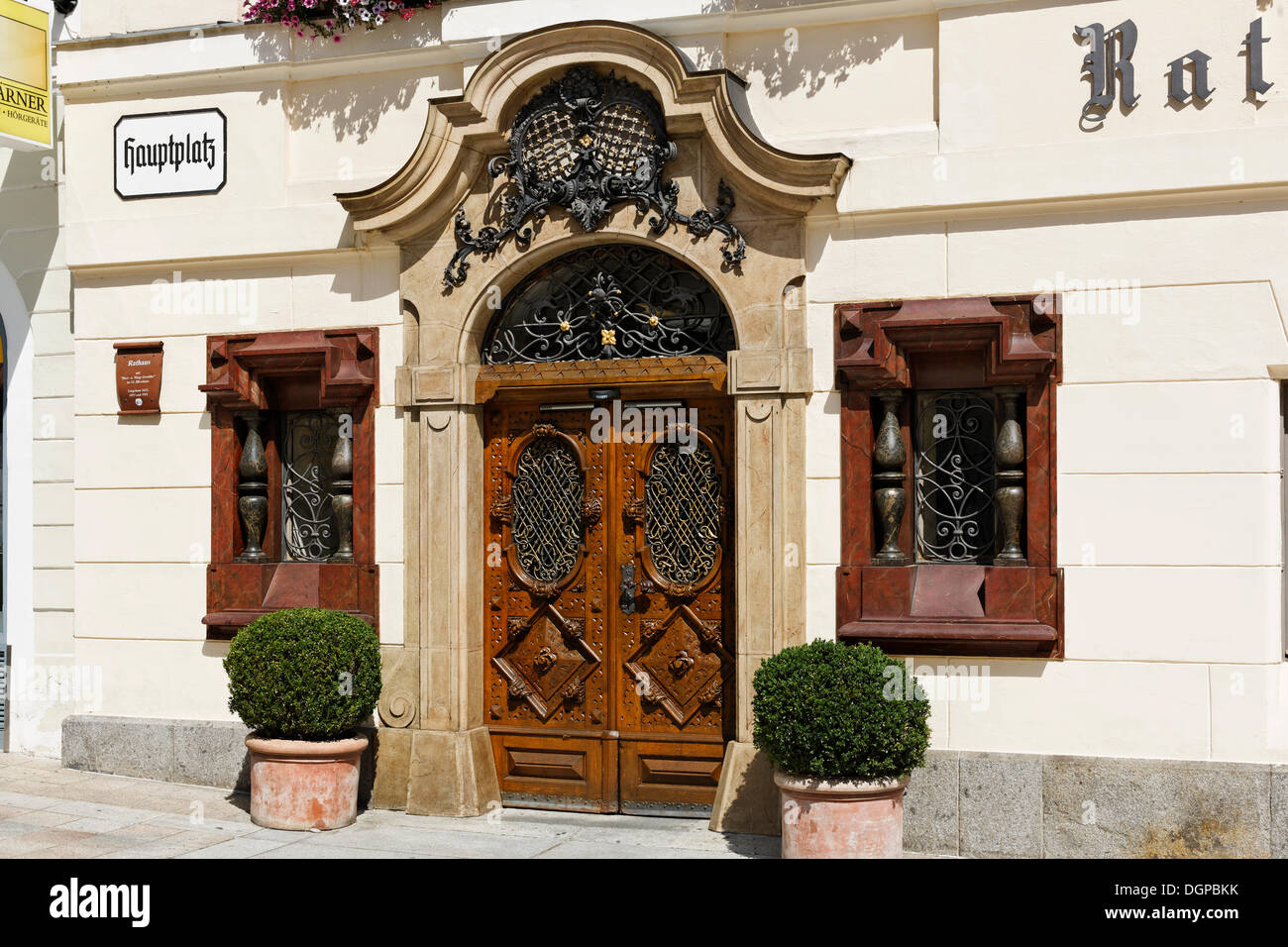 Eintritt, Rathaus, Ried, Innviertel Region, Oberösterreich, Österreich, Europa Stockfoto